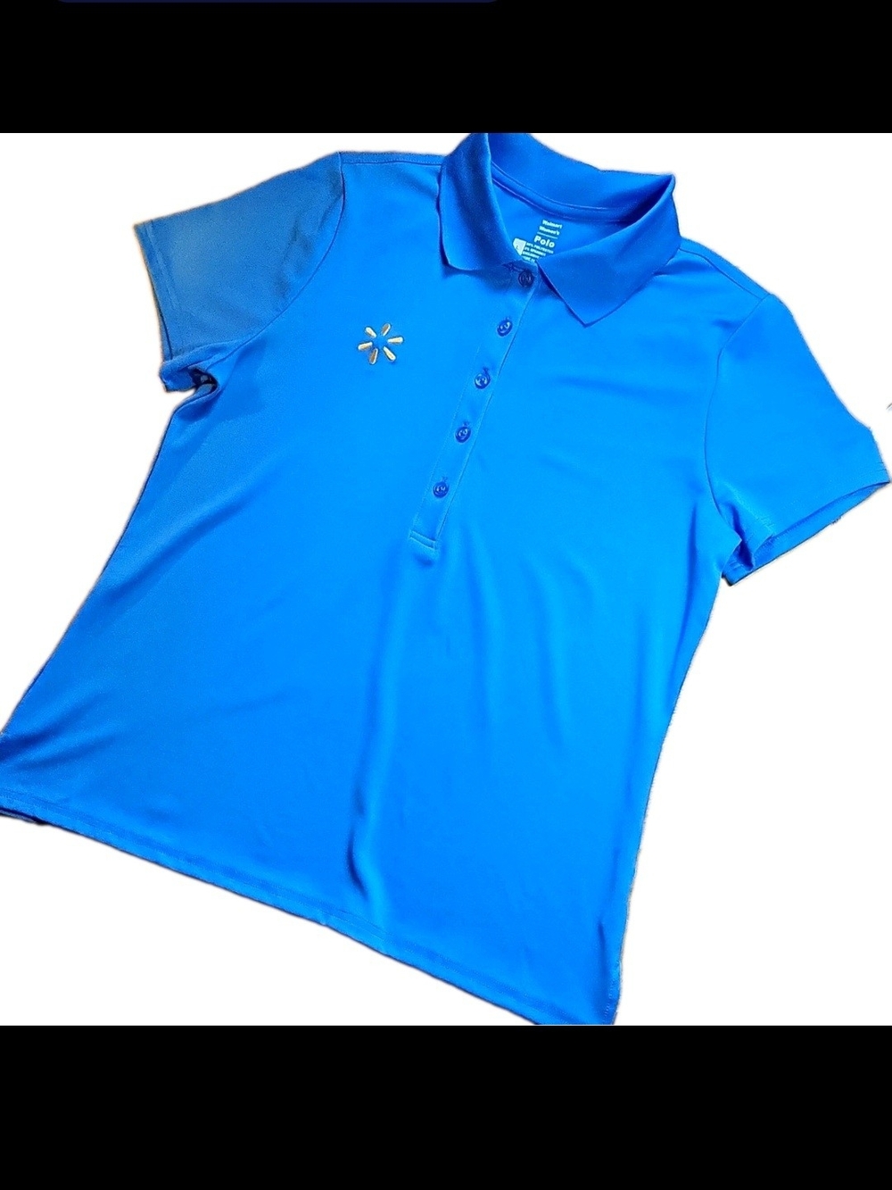 Walmart Women's Polo Shirt, Sz L. Blue. Knit Polyester/Spandex, Stretch. FLAWS